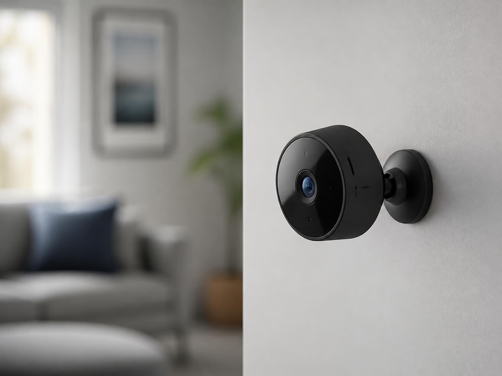 Mini Câmera A9 instalada no suporte de parede em uma sala residencial